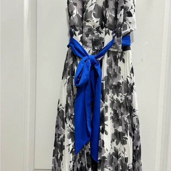 Elegant Floral Print Dress with Blue Accent - Picture 1 of 4
